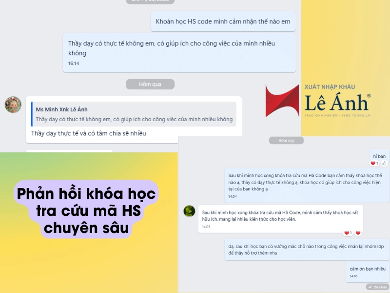 Phản hồi khóa học tra mã hs code chuyên sâu tại XNK lê ÁNh