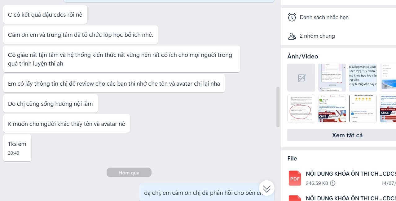 học viên thi đỗ chứng chỉ CDCS