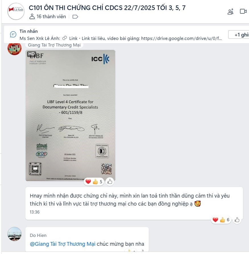học viên thi đỗ chứng chỉ CDCS