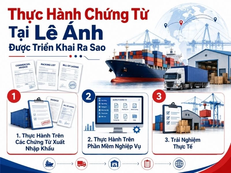 3 nhóm hoạt động thực hành chính của khóa học Xuất nhập khẩu Lê Ánh