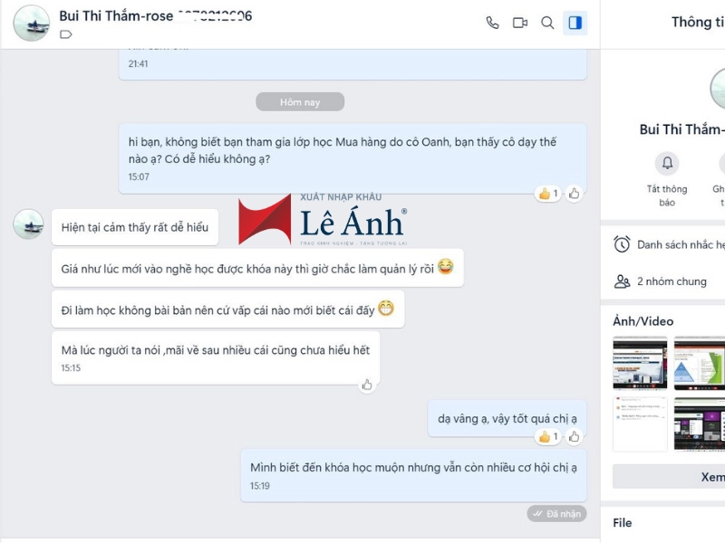 Phản hồi học viên khóa học mua hàng