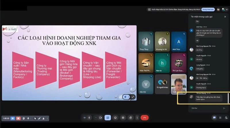 Hình ảnh lớp học xuất nhập khẩu online tương tác trực tiếp cùng giảng viên