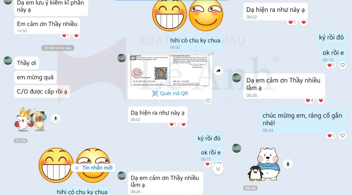 Phản hồi khóa học chứng nhận xuất xứ hàng hóa C/O tại XNK Lê Ánh