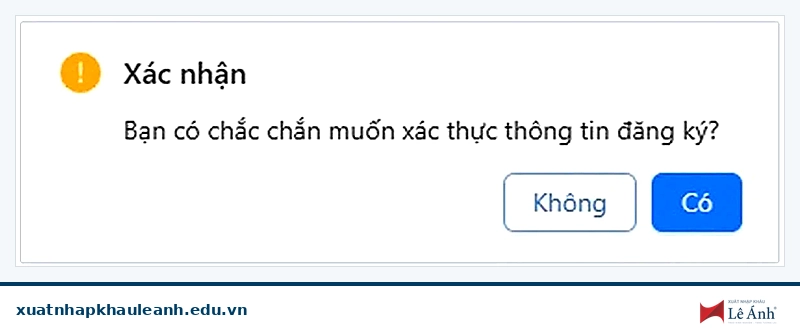 xác nhận xác thực thông tin đăng ký tài khoản hải quan