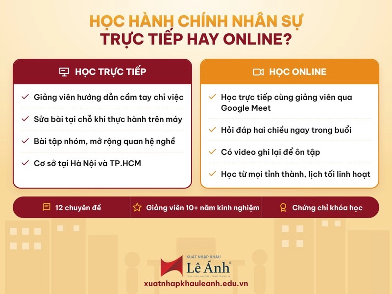 Học hành chính nhân sự trực tiếp và online tại Lê Ánh HR