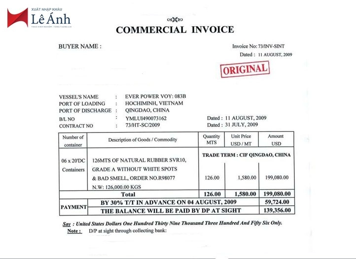 Hợp đồng thương mại invoice