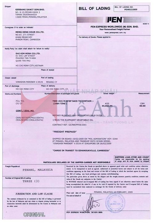 vận đơn theo lệnh