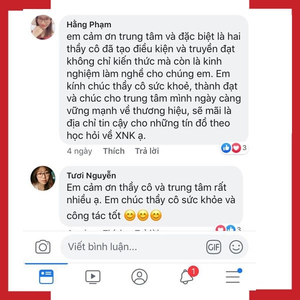 phản hồi học viên sau khoá học xuất nhập khẩu thực tế tại trung tâm lê ánh