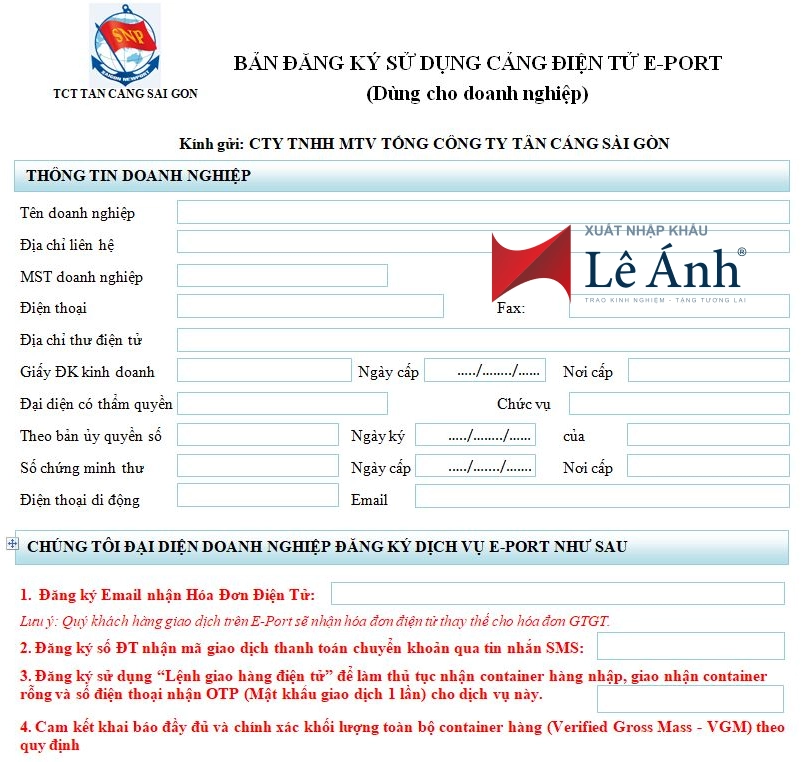 Hướng dẫn khai báo trên Eport (Tân cảng sài gòn)