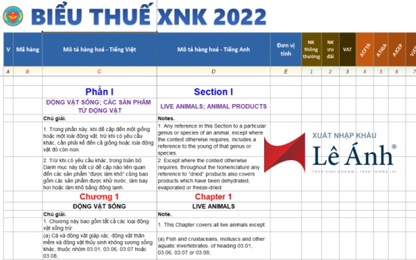 biểu thuế XNK 2022