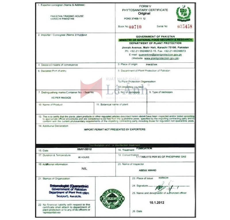 Fumigation Certificate là gì