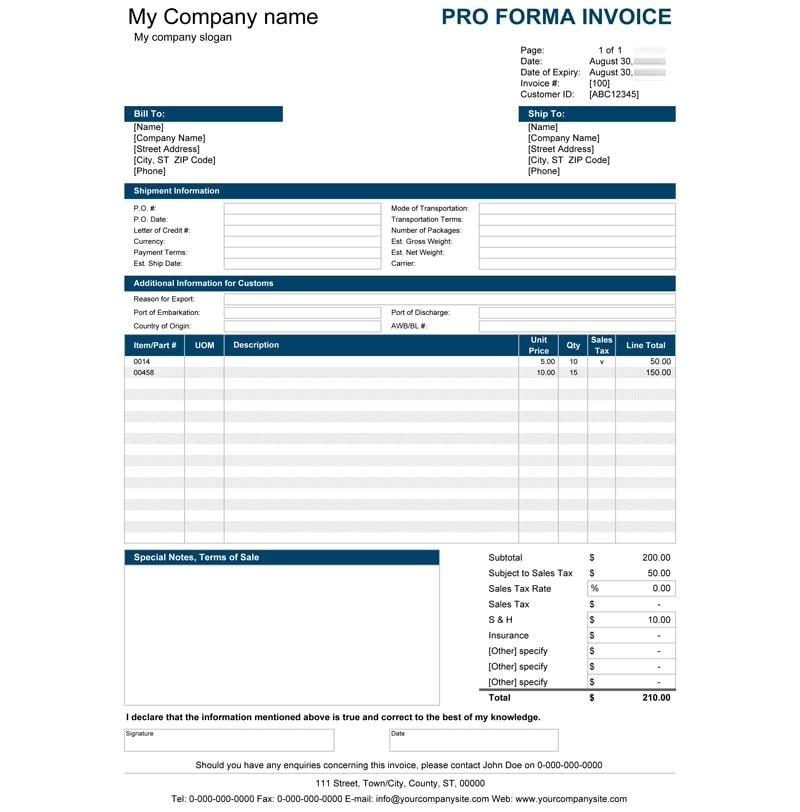 Mẫu Proforma Invoice