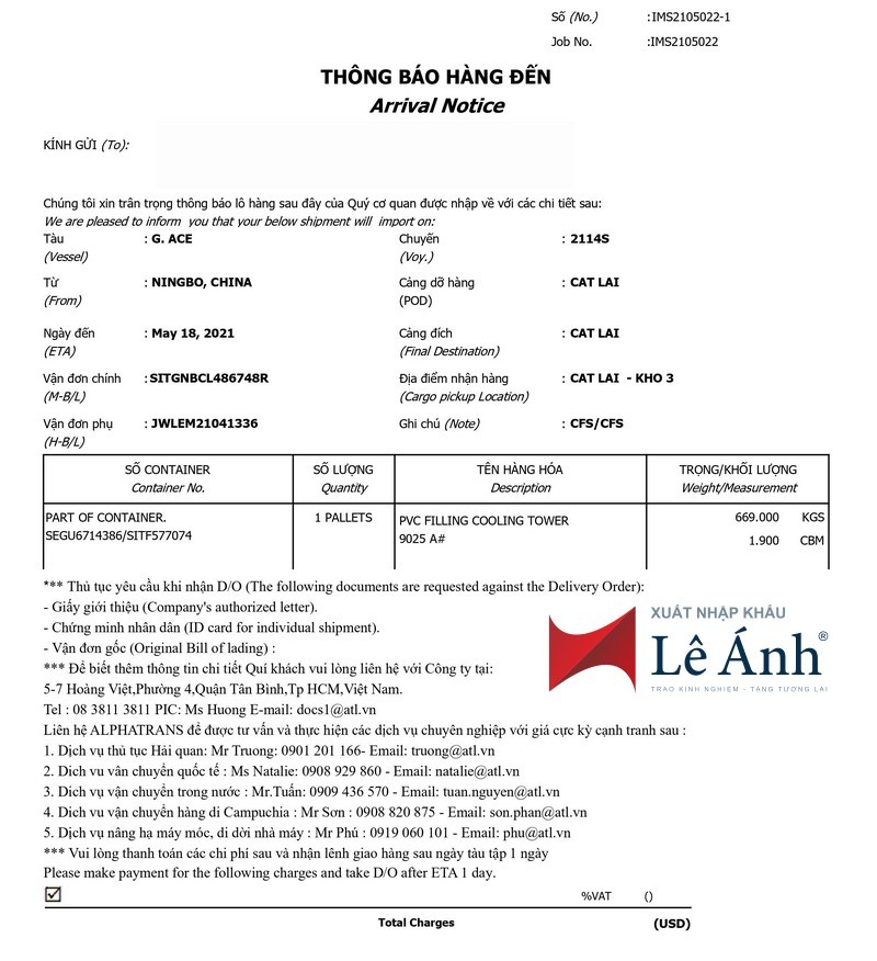 Giấy Báo Hàng Đến (Arrival Notice) Là Gì?