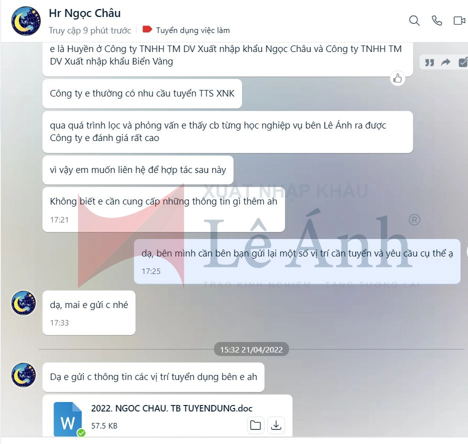 phản hồi nhà tuyển dụng về học viên xuất nhập khẩu lê ánh