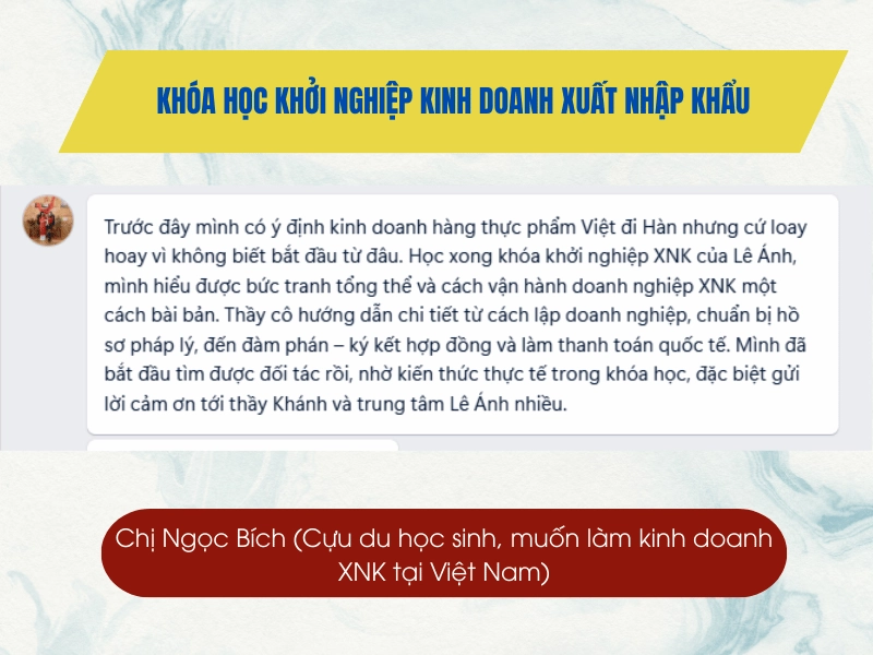 Phản hồi khóa học khởi nghiệp kinh doanh xuất nhập khẩu