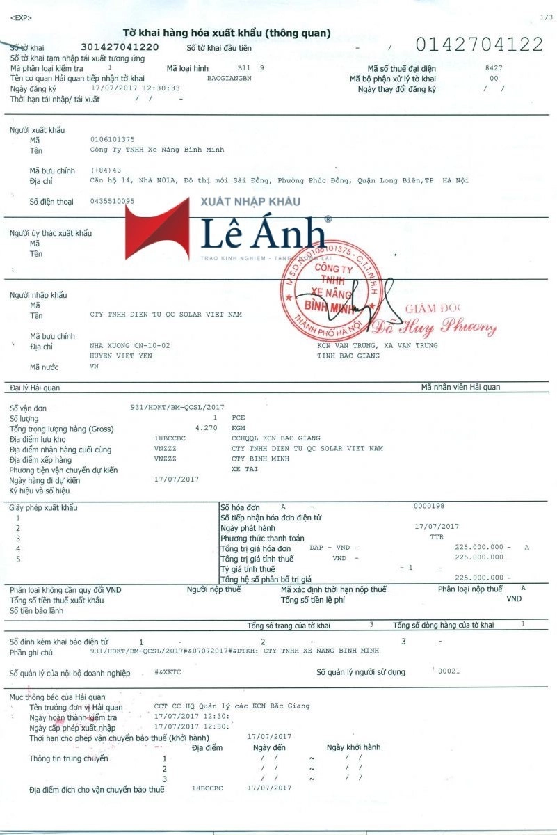 tờ khai hải quan